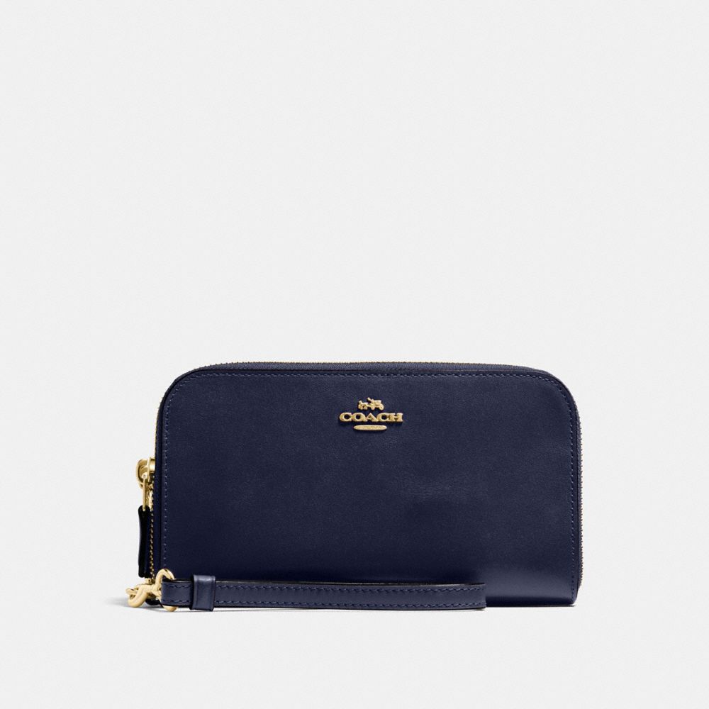 COACH 54872 DOUBLE ACCORDION ZIP WALLET IN SMOOTH LEATHER NAVY/LIGHT GOLD