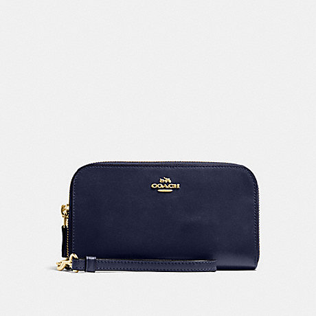 COACH 54872 DOUBLE ACCORDION ZIP WALLET IN SMOOTH LEATHER NAVY/LIGHT-GOLD