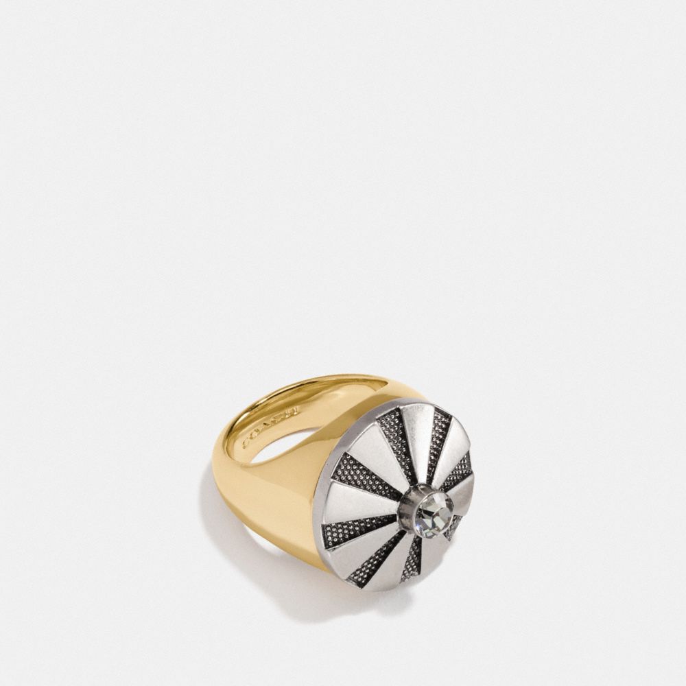 LARGE DAISY RIVET COCKTAIL RING - SILVER/GOLD - COACH 54975