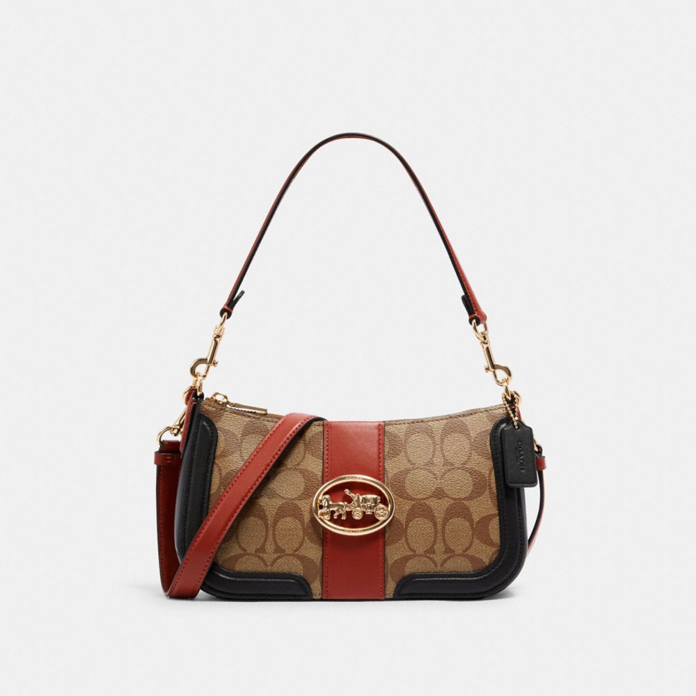 GEORGIE BAGUETTE IN COLORBLOCK SIGNATURE CANVAS - IM/KHAKI/TERRACOTTA MULTI - COACH 5498