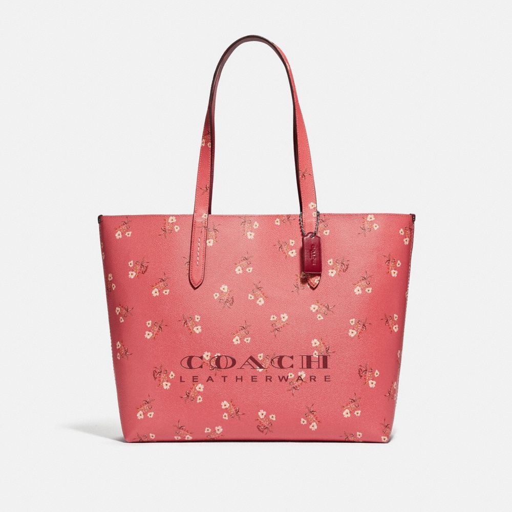 COACH 55181 HIGHLINE TOTE WITH FLORAL PRINT SV/BRIGHT-CORAL