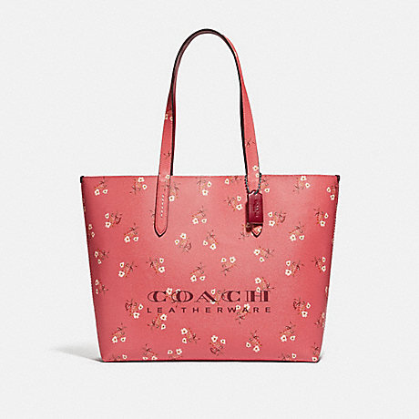 COACH 55181 HIGHLINE TOTE WITH FLORAL PRINT SV/BRIGHT-CORAL