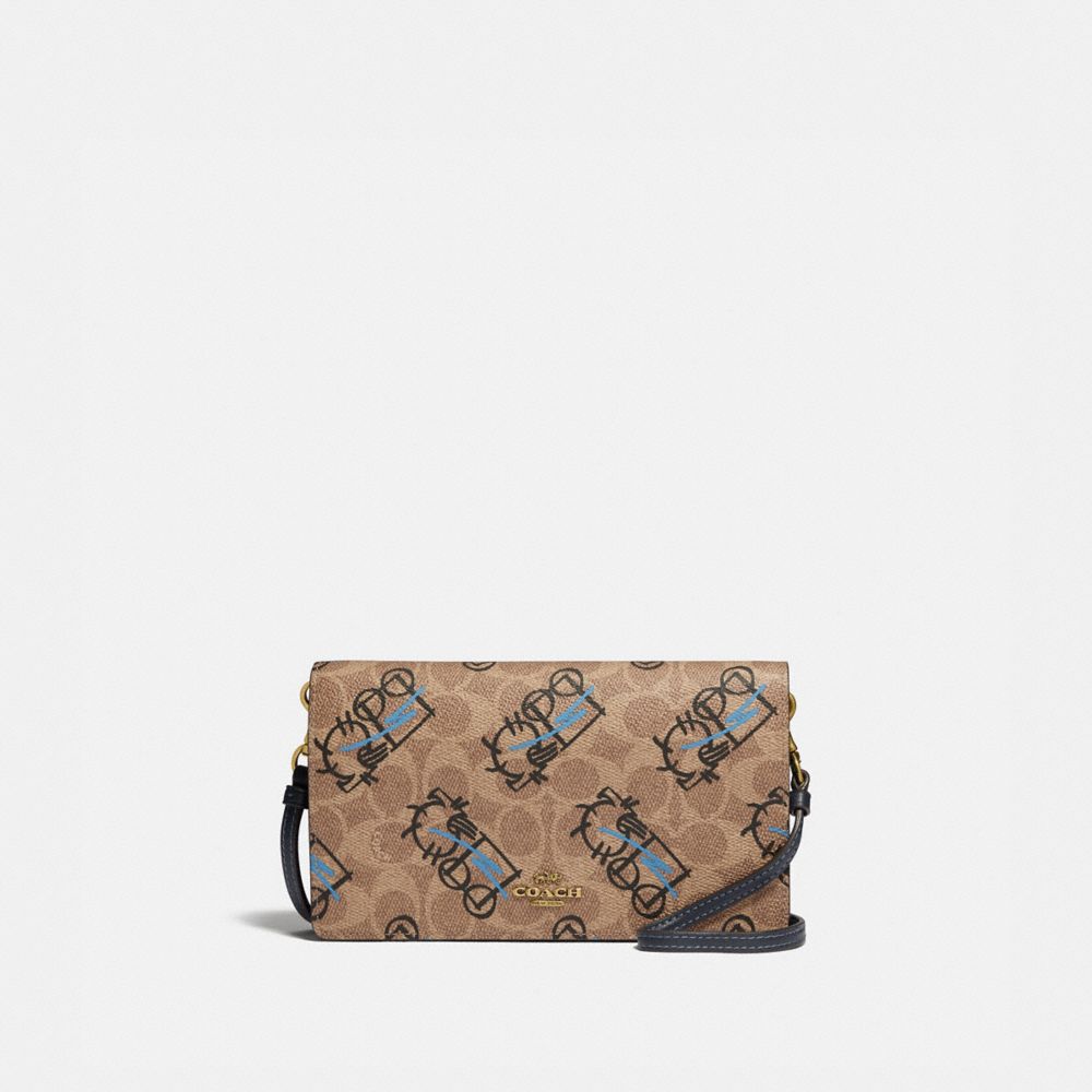 COACH 5525 HAYDEN FOLDOVER CROSSBODY CLUTCH IN SIGNATURE CANVAS WITH ABSTRACT HORSE AND CARRIAGE B4/TAN BLACK MULTI