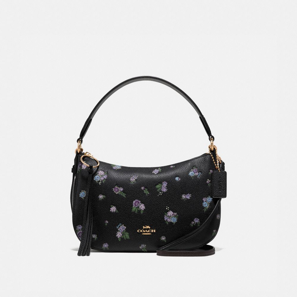 SUTTON CROSSBODY WITH FLORAL PRINT - BLACK/GOLD - COACH 55373