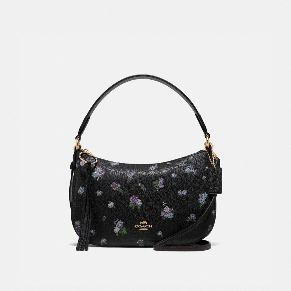 COACH 55373 SUTTON CROSSBODY WITH FLORAL PRINT BLACK/GOLD