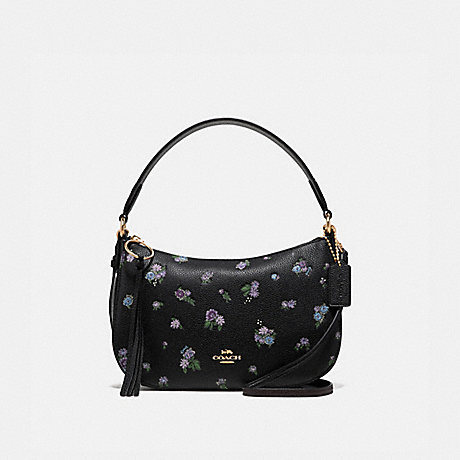 COACH 55373 SUTTON CROSSBODY WITH FLORAL PRINT BLACK/GOLD