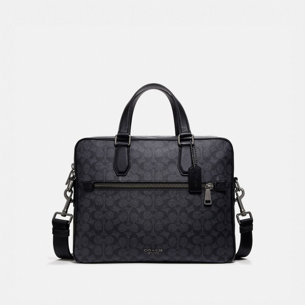 COACH KENNEDY BRIEF IN SIGNATURE CANVAS - CHARCOAL/BLACK ANTIQUE NICKEL - 55569