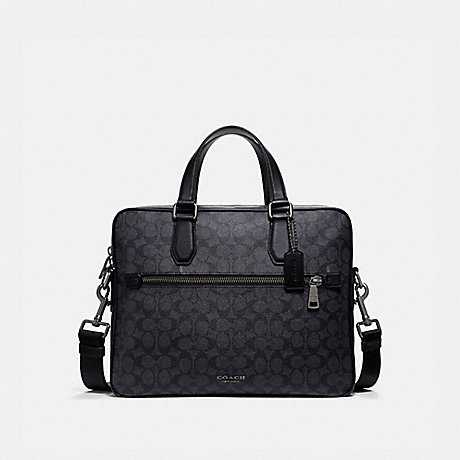 COACH KENNEDY BRIEF IN SIGNATURE CANVAS - CHARCOAL/BLACK ANTIQUE NICKEL - 55569