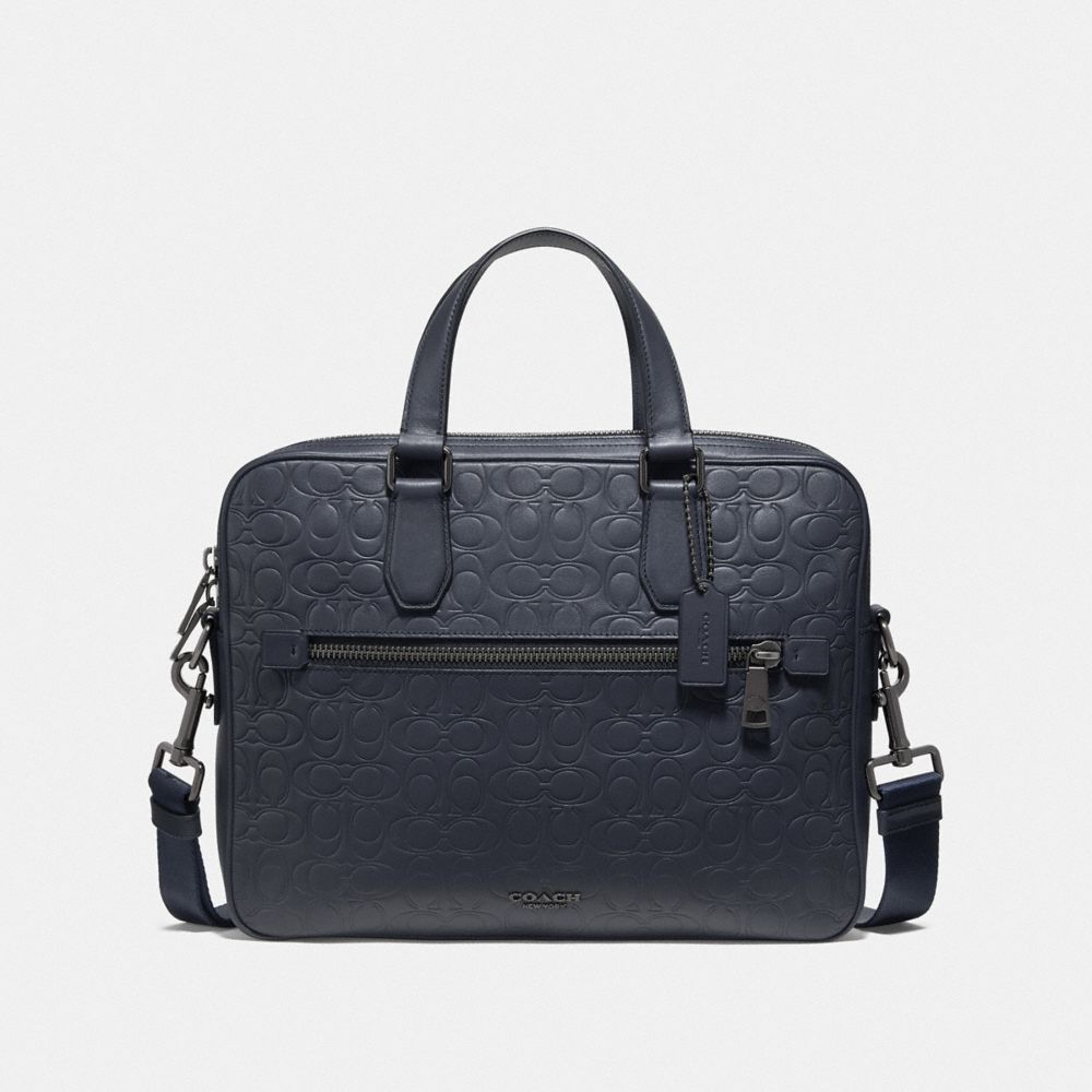 COACH Kennedy Brief In Signature Leather - BLACK ANTIQUE NICKEL/MIDNIGHT NAVY - 55570