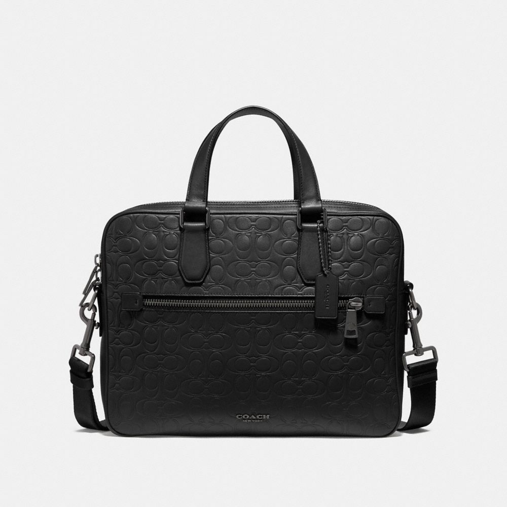 Kennedy Brief In Signature Leather - BLACK ANTIQUE NICKEL/BLACK - COACH 55570