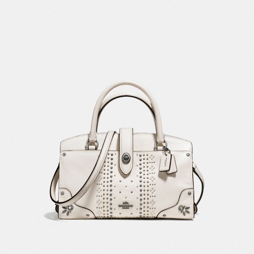 COACH 55634 - MERCER SATCHEL 24 IN GRAIN LEATHER WITH BANDANA RIVETS DK/CHALK