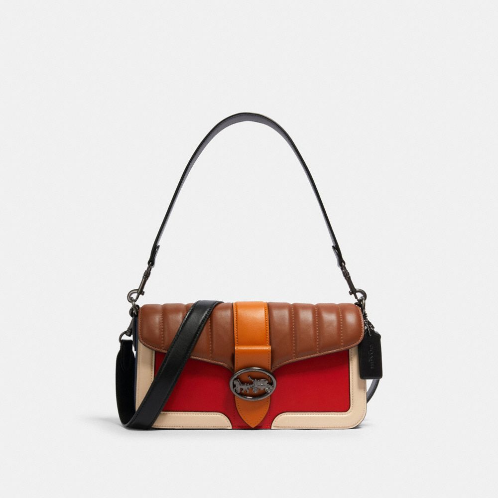 COACH 5568 Georgie Shoulder Bag With Colorblock Linear Quilting QB/BRIGHT POPPY MULTI