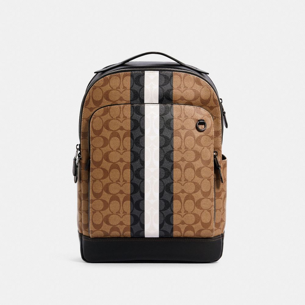GRAHAM BACKPACK IN BLOCKED SIGNATURE CANVAS WITH VARSITY STRIPE - QB/TAN MULTI - COACH 5569