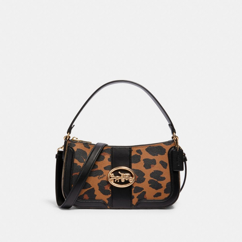 COACH 5603 - GEORGIE BAGUETTE WITH LEOPARD PRINT AND SIGNATURE CANVAS DETAIL IM/LIGHT SADDLE/ KHAKI MULTI