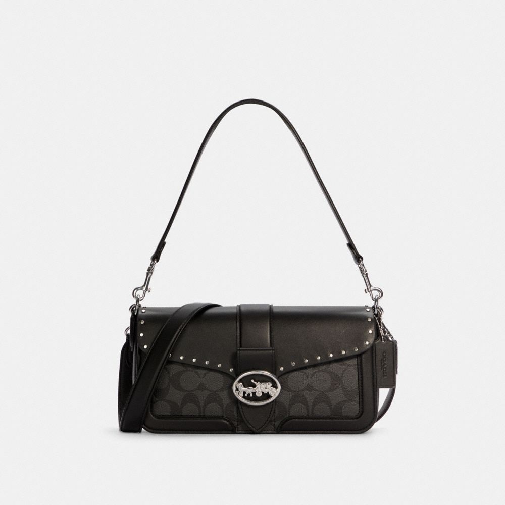 COACH 5605 Georgie Shoulder Bag In Colorblock Signature Canvas With Rivets SILVER/GRAPHITE/BLACK-MULTI