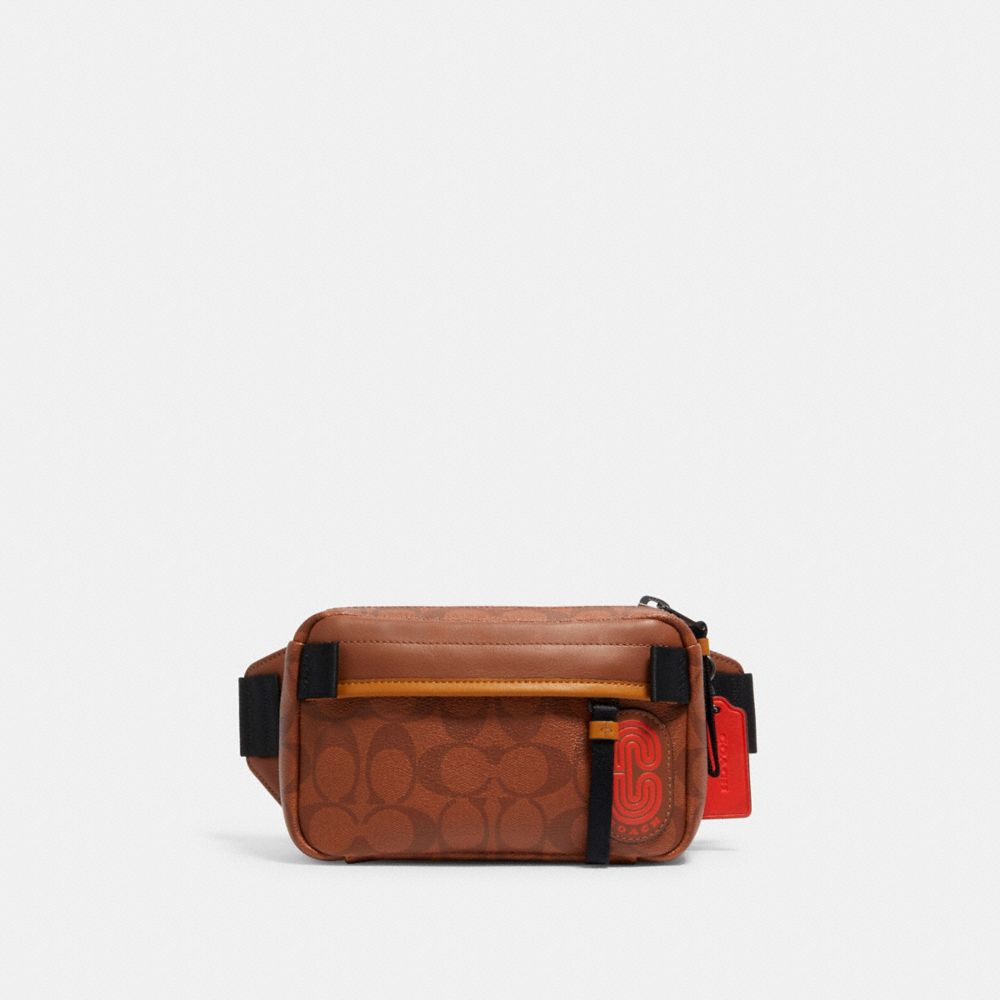 MINI EDGE BELT BAG IN SIGNATURE CANVAS WITH COACH PATCH - QB/REDWOOD MULTI - COACH 5620