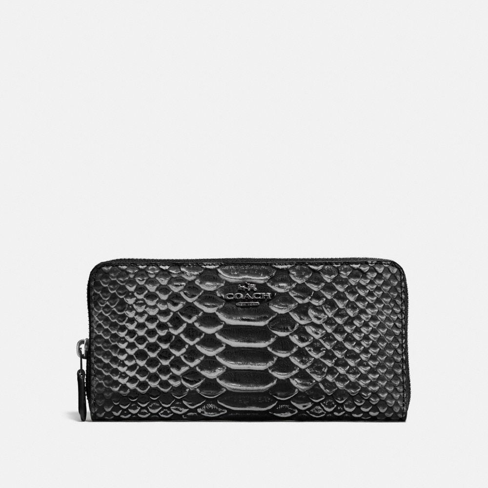 COACH 56283 ACCORDION ZIP WALLET IN EXOTIC EMBOSSED LEATHER DK/BLACK