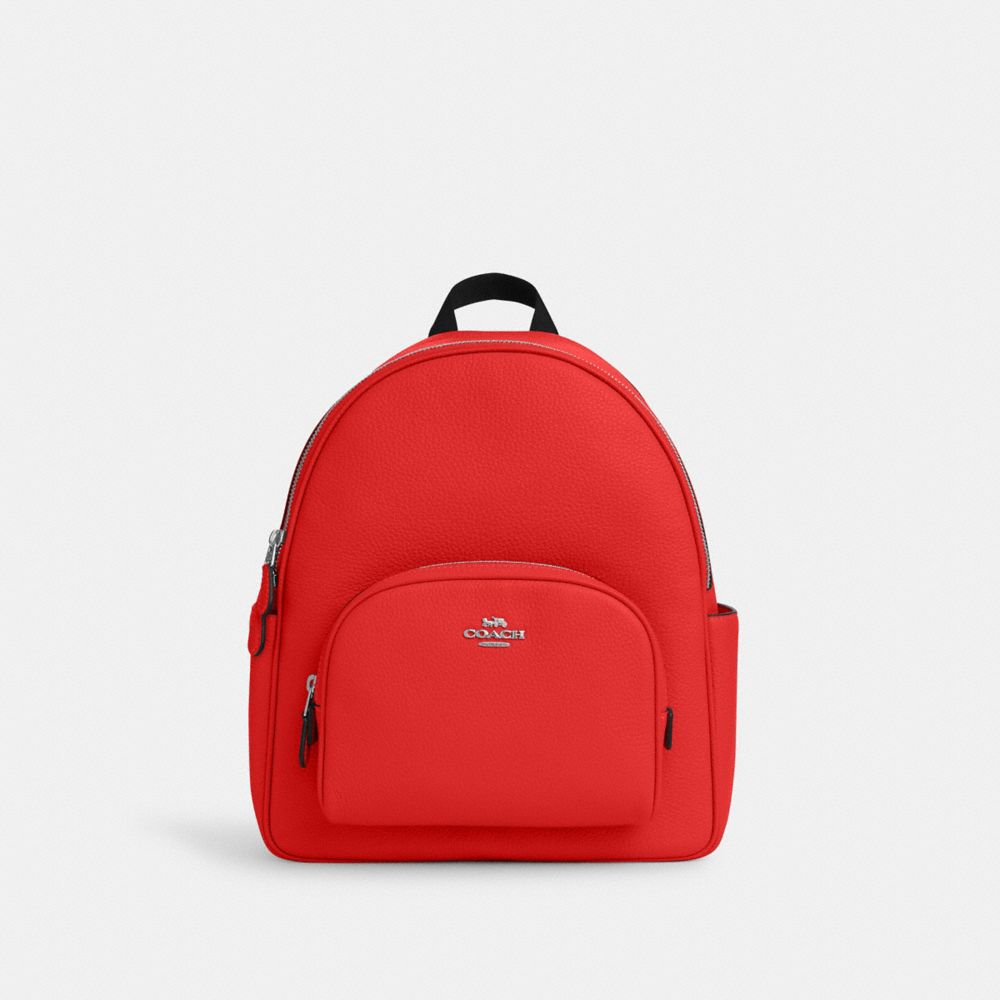 COACH 5666 Court Backpack SILVER/MIAMI RED