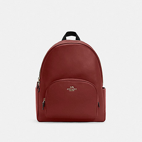 COACH Large Court Backpack - GOLD/CRANBERRY - 5669