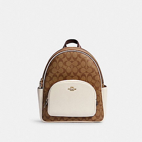 COACH Court Backpack In Signature Canvas - GOLD/KHAKI/CHALK - 5671