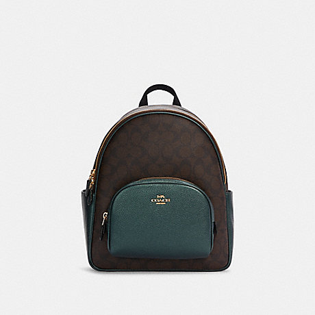 COACH Court Backpack In Signature Canvas - GOLD/BROWN/METALLIC IVY - 5671