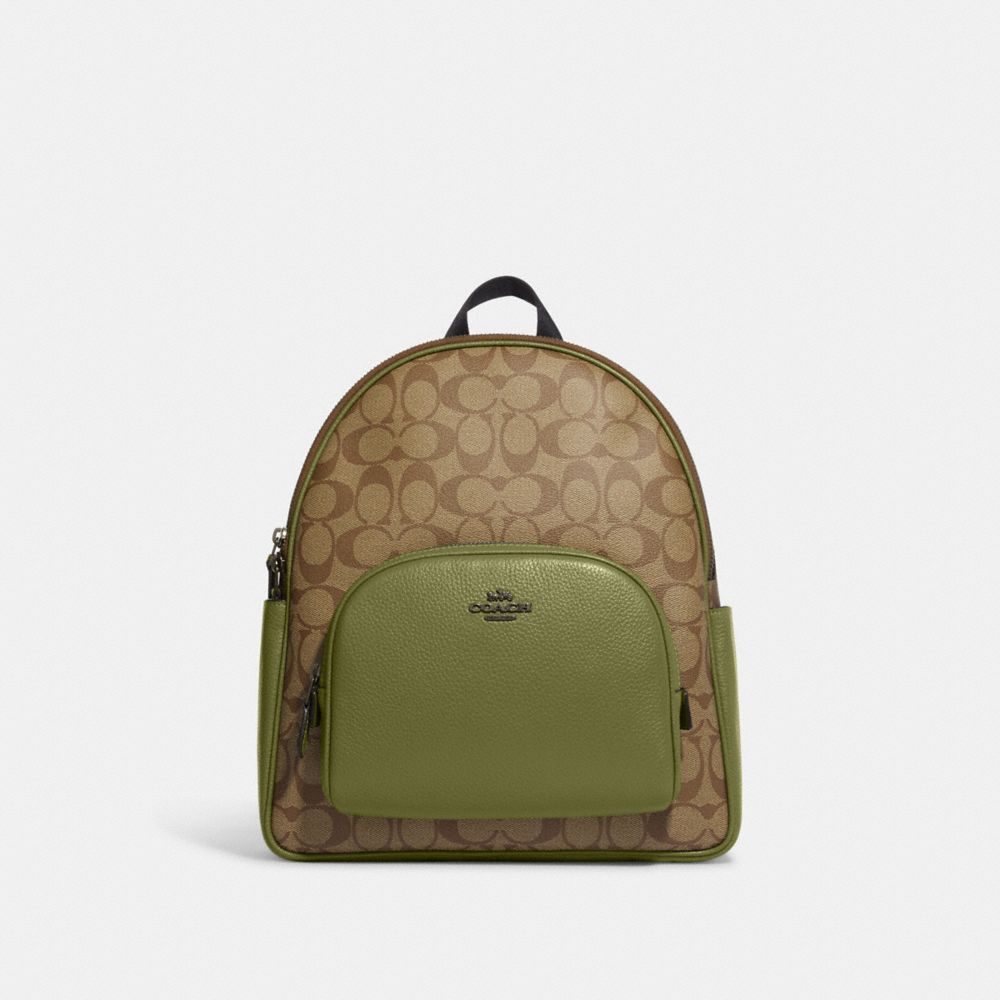 Court Backpack In Signature Canvas - 5671 - QB/Khaki/Olive Green