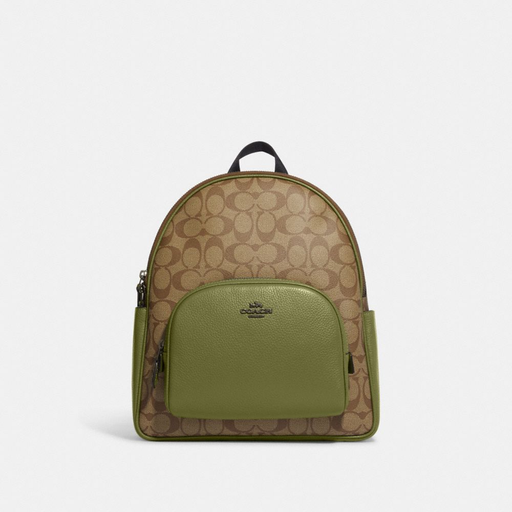 COACH 5671 Court Backpack In Signature Canvas QB/KHAKI/OLIVE GREEN