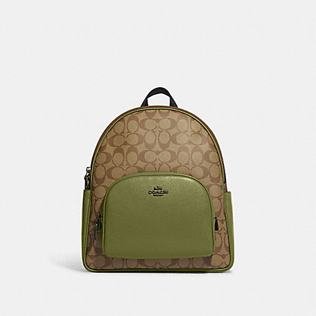 COACH 5671 Court Backpack In Signature Canvas QB/Khaki/Olive Green