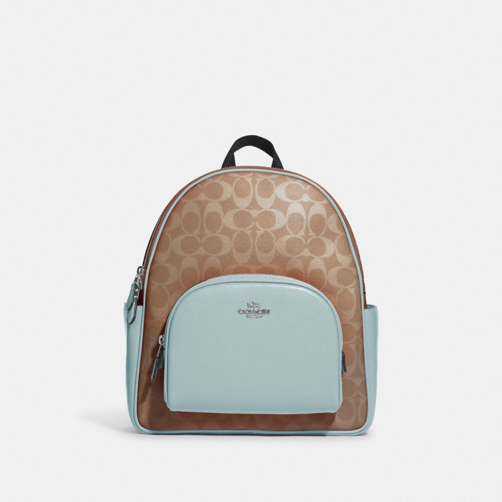 COACH 5671 Court Backpack In Signature Canvas SV/KHAKI/POWDER BLUE