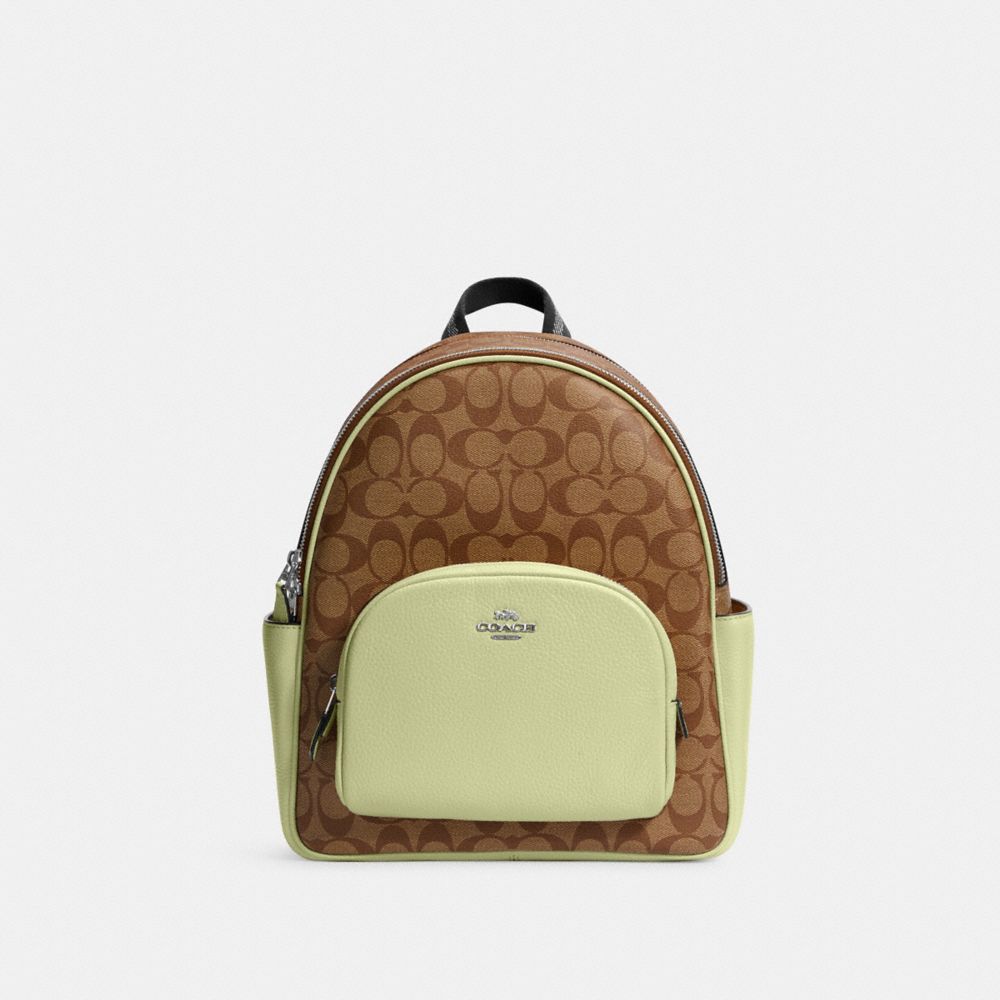 COACH 5671 Court Backpack In Signature Canvas SV/KHAKI/PALE LIME