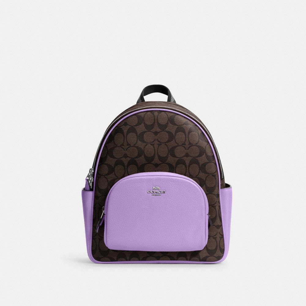 COACH 5671 Court Backpack In Signature Canvas SV/BROWN/IRIS