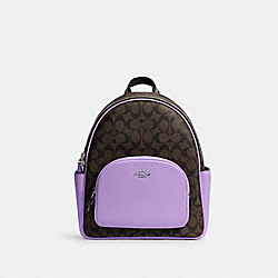 COACH 5671 Court Backpack In Signature Canvas SV/BROWN/IRIS