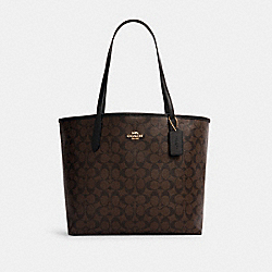 COACH 5696 City Tote In Signature Canvas IM/BROWN BLACK