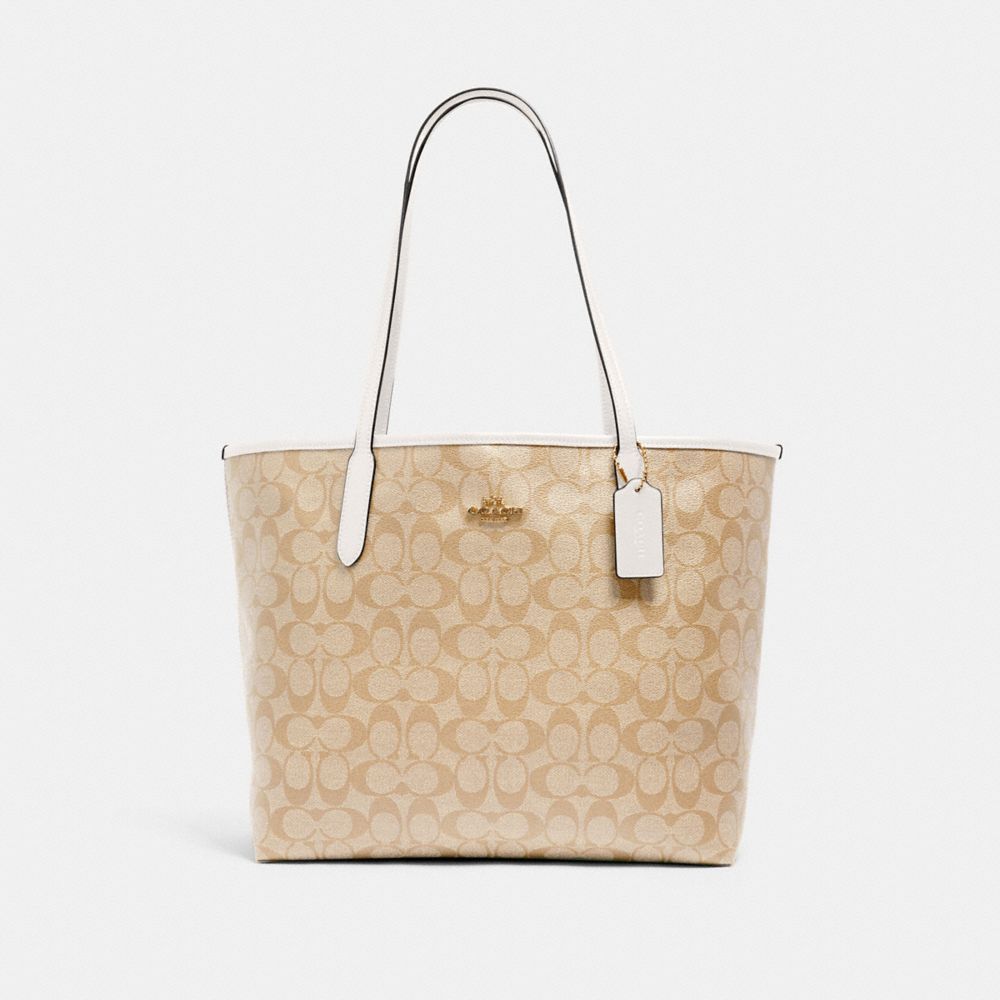 CITY TOTE IN SIGNATURE CANVAS - IM/LIGHT KHAKI CHALK - COACH 5696