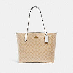 CITY TOTE IN SIGNATURE CANVAS - IM/LIGHT KHAKI CHALK - COACH 5696