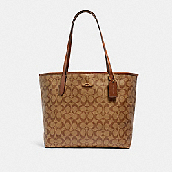 CITY TOTE IN SIGNATURE CANVAS - IM/KHAKI SADDLE 2 - COACH 5696