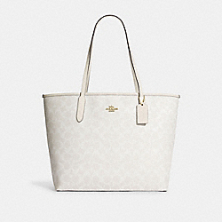 City Tote In Signature Canvas - 5696 - Gold/Chalk/Glacierwhite