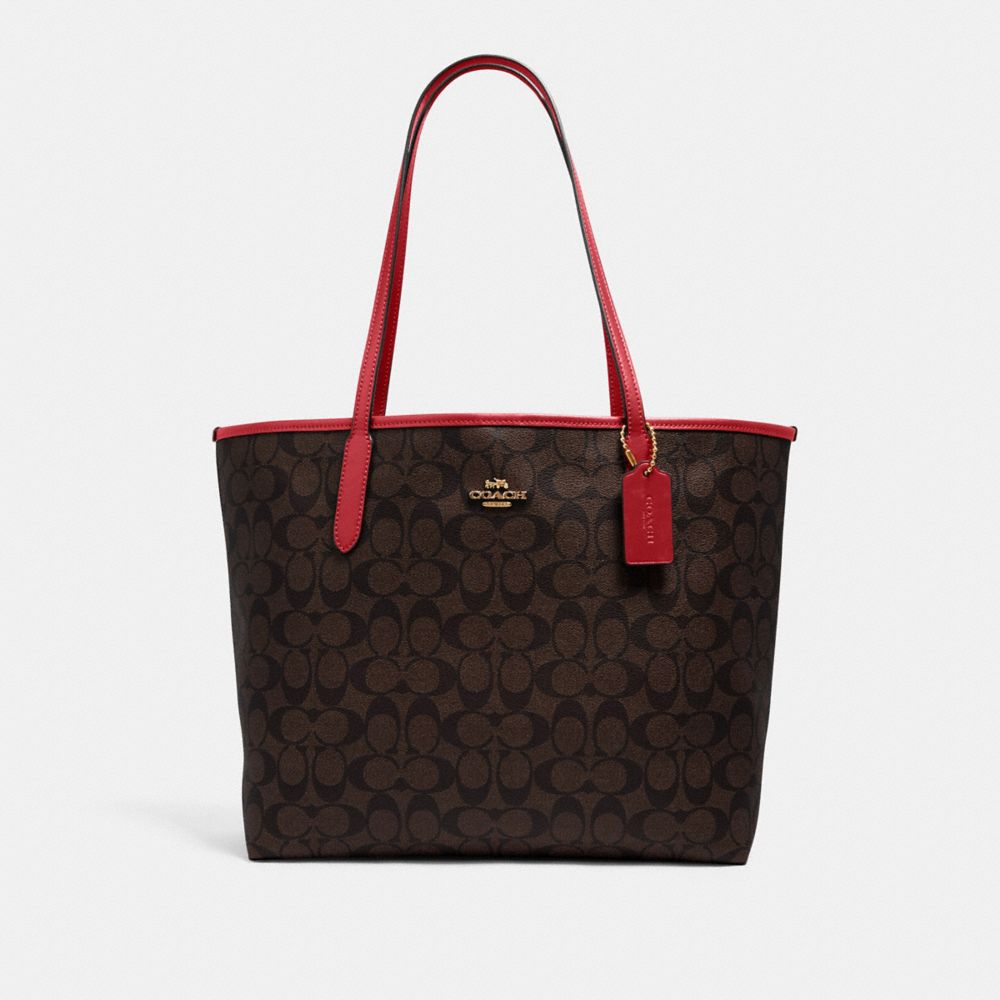 CITY TOTE IN SIGNATURE CANVAS - 5696 - IM/BROWN 1941 RED