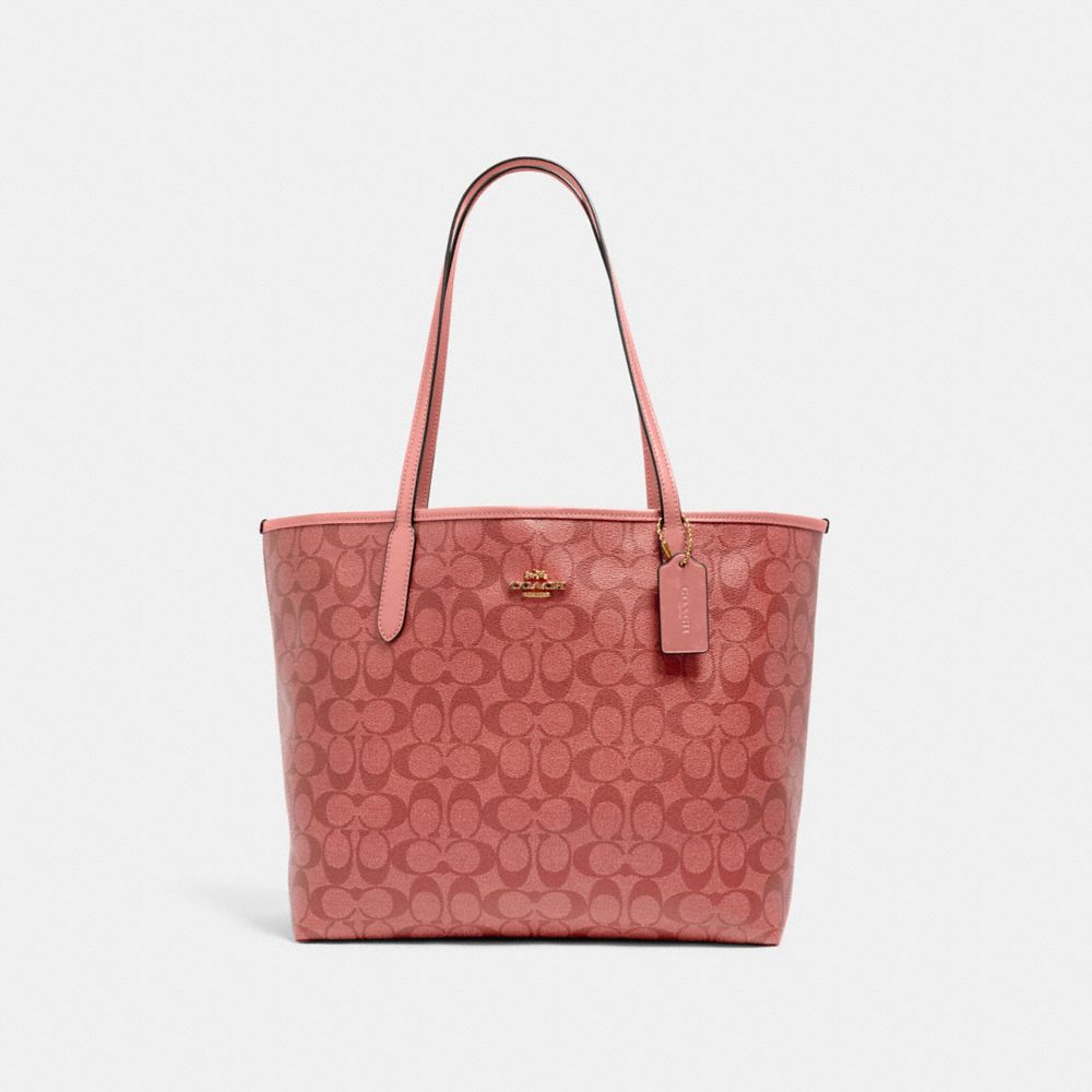 CITY TOTE IN SIGNATURE CANVAS - IM/CANDY PINK - COACH 5696