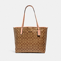 City Tote In Signature Canvas - 5696 - GOLD/LIGHT KHAKI/FADED BLUSH