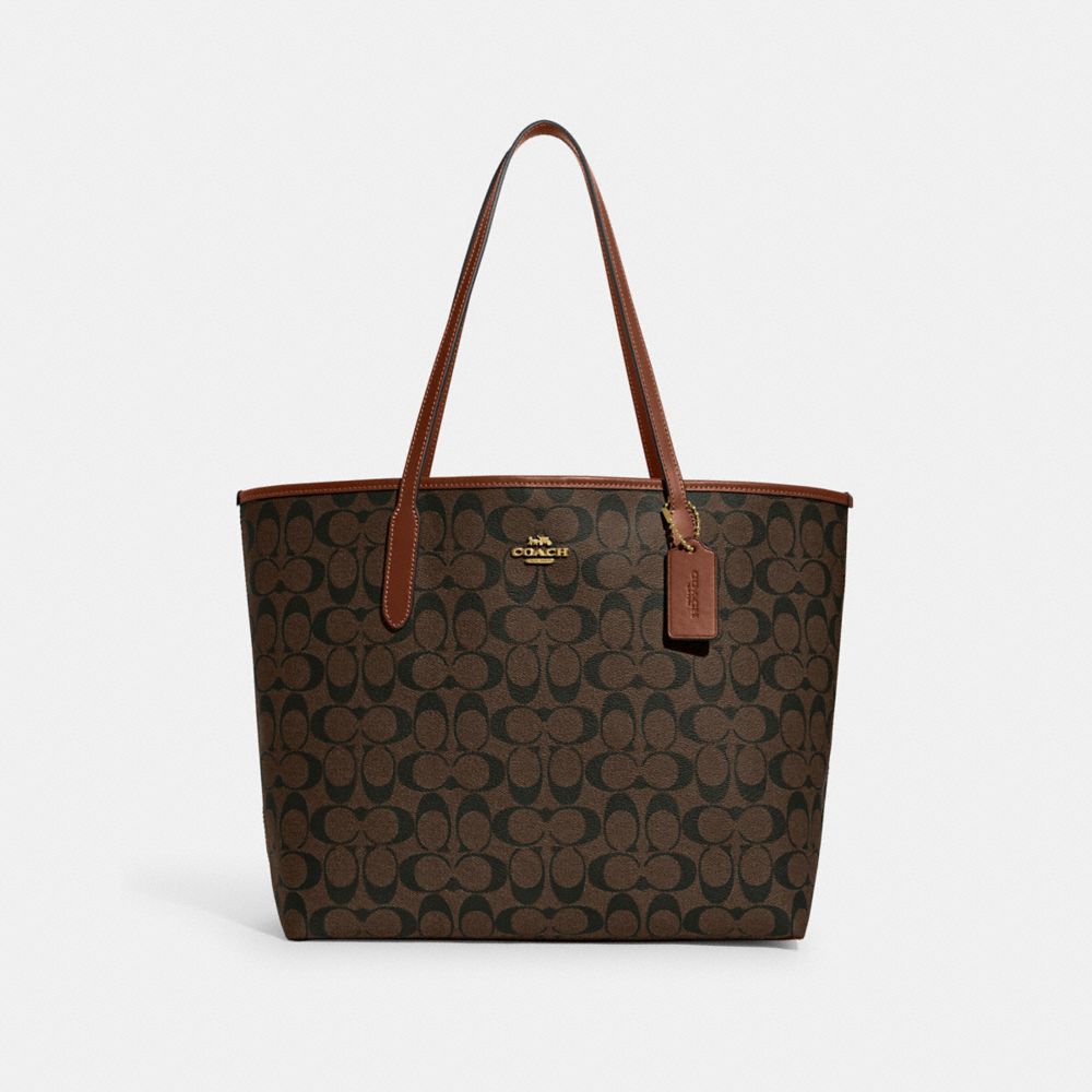 COACH 5696 City Tote In Signature Canvas Im/Brown/Redwood