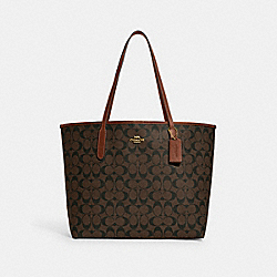 COACH 5696 City Tote In Signature Canvas IM/BROWN/REDWOOD