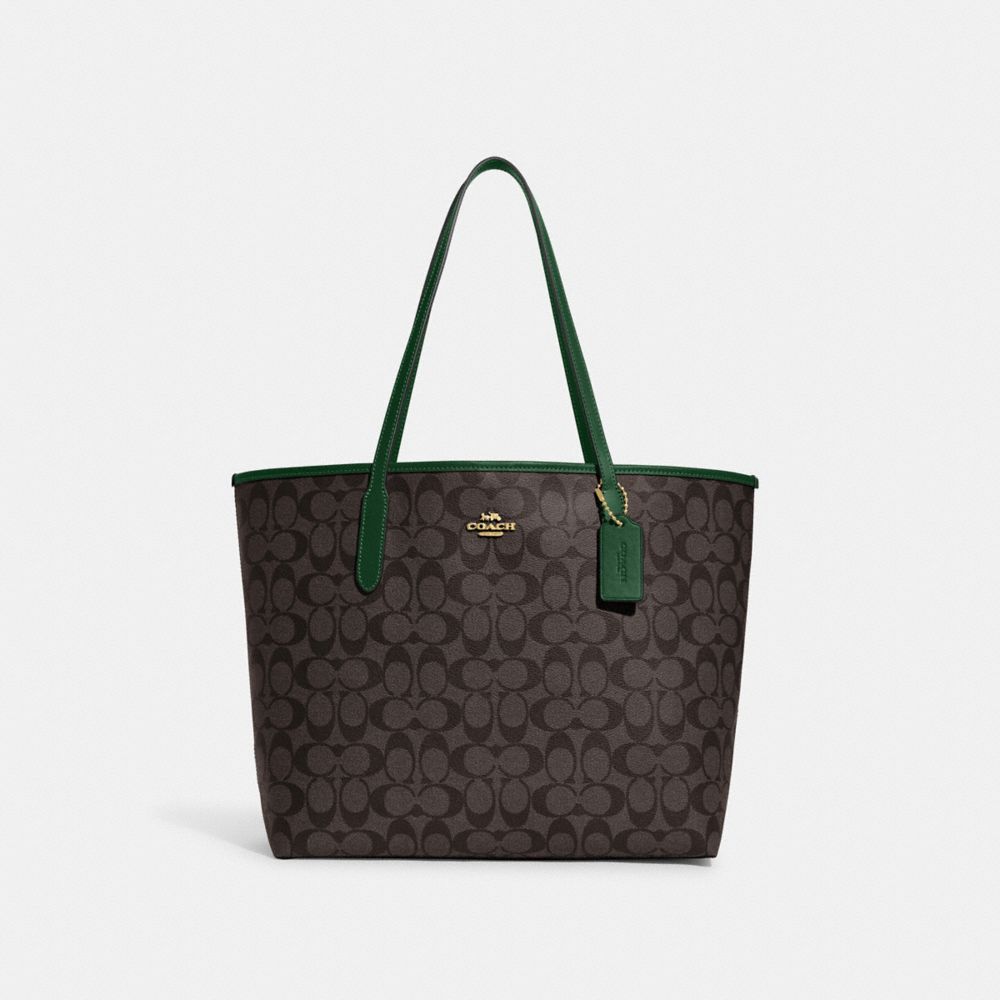 City Tote In Signature Canvas - 5696 - Im/Brown/Dark Pine