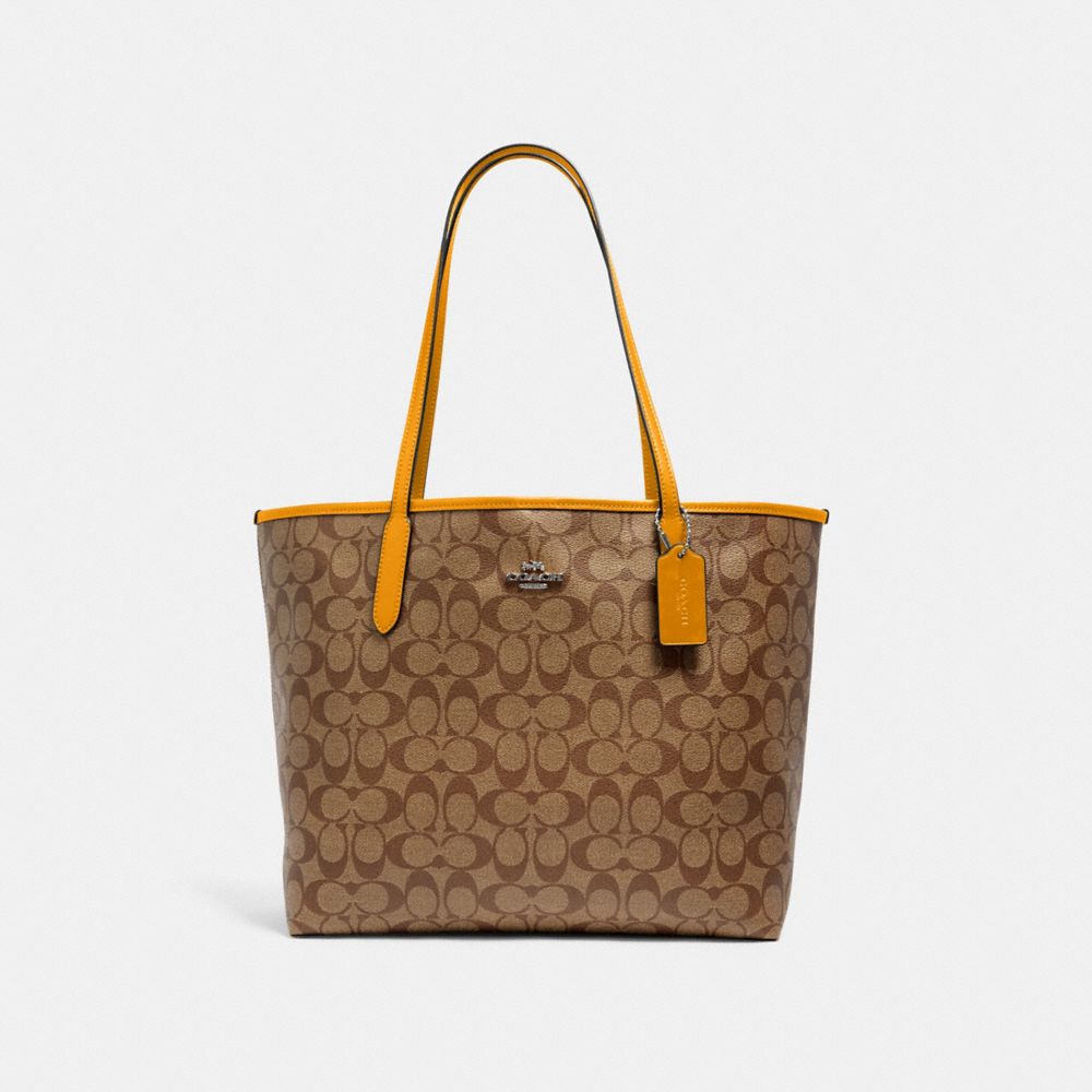 COACH 5696 - CITY TOTE IN SIGNATURE CANVAS - GUNMETAL/KHAKI/OCHRE ...