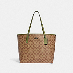 City Tote In Signature Canvas - 5696 - QB/Khaki/Olive Green