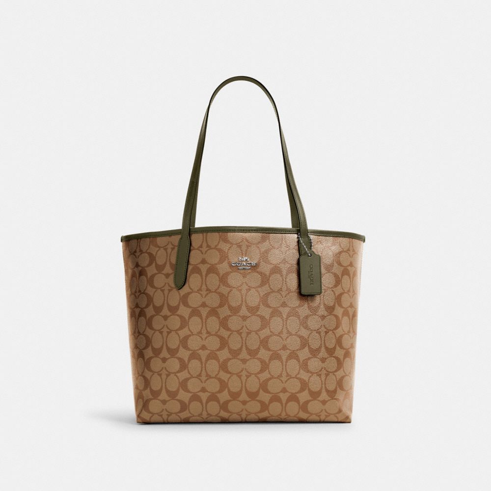 COACH 5696 CITY TOTE IN SIGNATURE CANVAS SV/KHAKI/SURPLUS