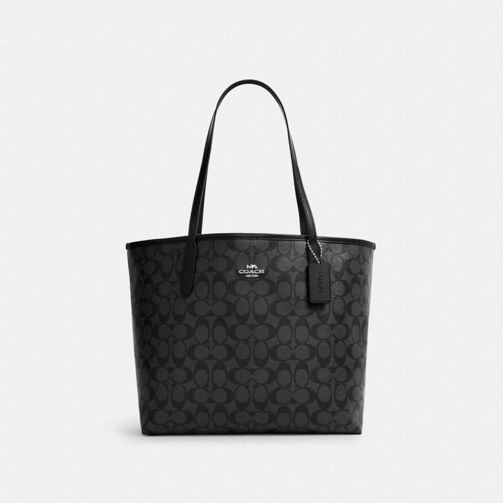 COACH City Tote In Signature Canvas - SILVER/GRAPHITE/BLACK - 5696