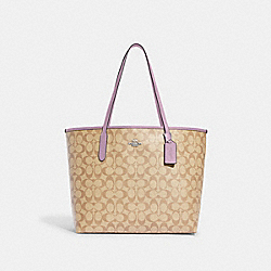 City Tote In Signature Canvas - 5696 - Silver/Light Khaki/Ice Purple