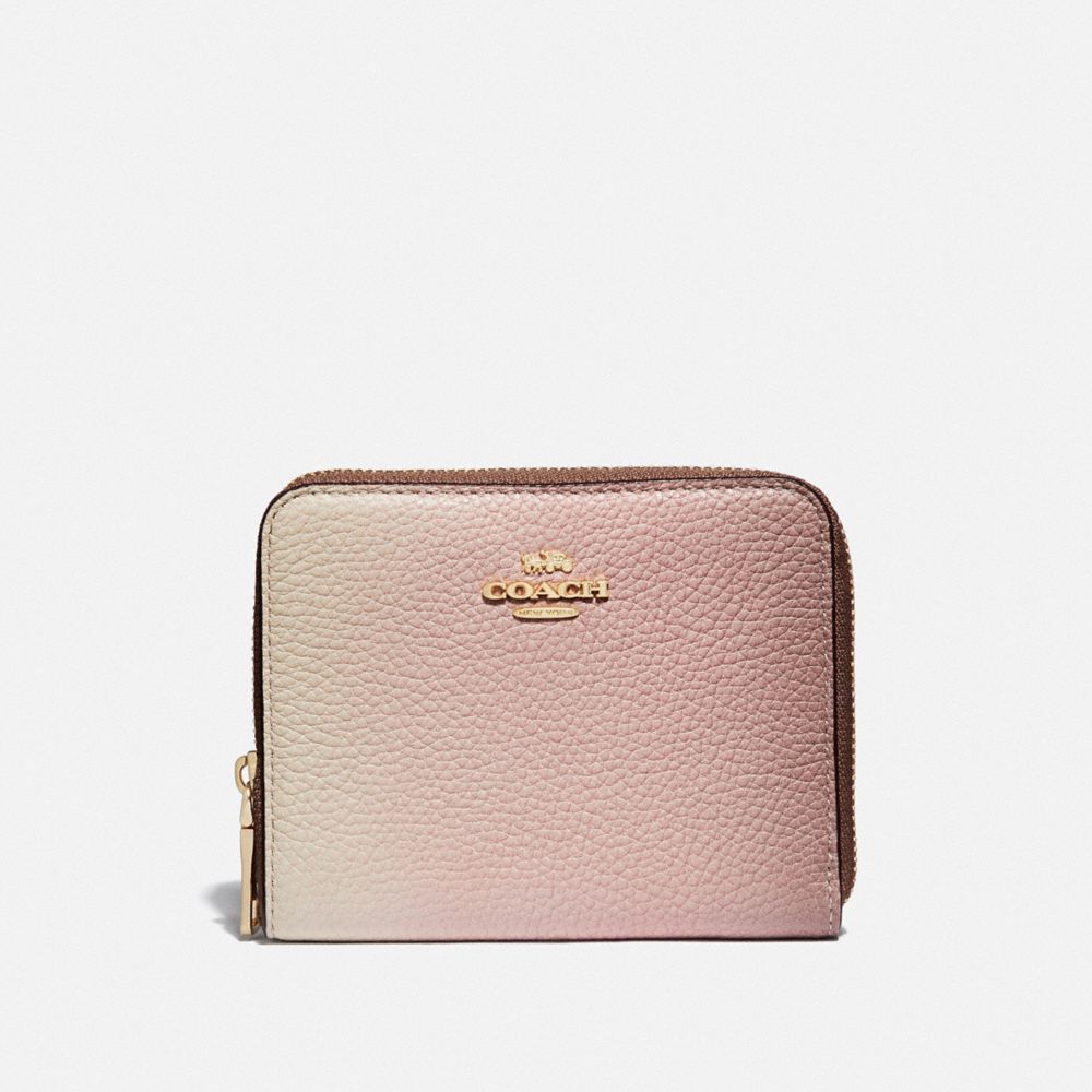 COACH 57093 SMALL ZIP AROUND WALLET WITH OMBRE GD/PINK MULTICOLOR