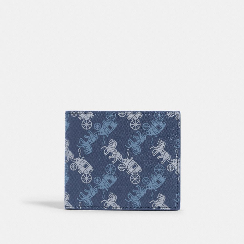 COACH 570 ID BILLFOLD WALLET WITH HORSE AND CARRIAGE PRINT QB/INDIGO MULTI